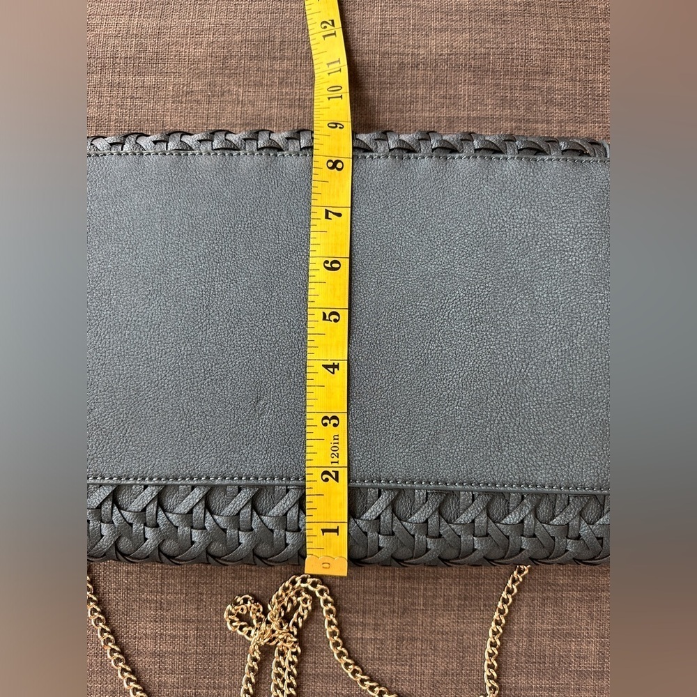 Woven Vegan Leather Envelope Crossbody Bag Blue Gold Chain Evening Purse - Picture 9 of 9